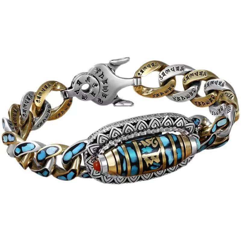 '+70% DE REDUCTION JUSQU'Ă CE SOIR 23H59mnđ„BRACELET DZI Ă NEUF YEUX ET MANTRA TURQUOISE - Belle Vue