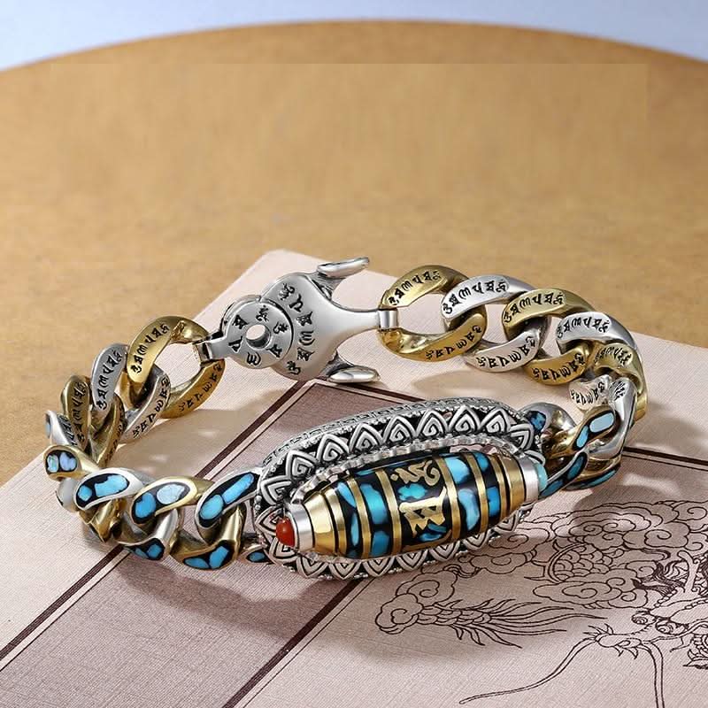 '+70% DE REDUCTION JUSQU'Ă CE SOIR 23H59mnđ„BRACELET DZI Ă NEUF YEUX ET MANTRA TURQUOISE - Belle Vue