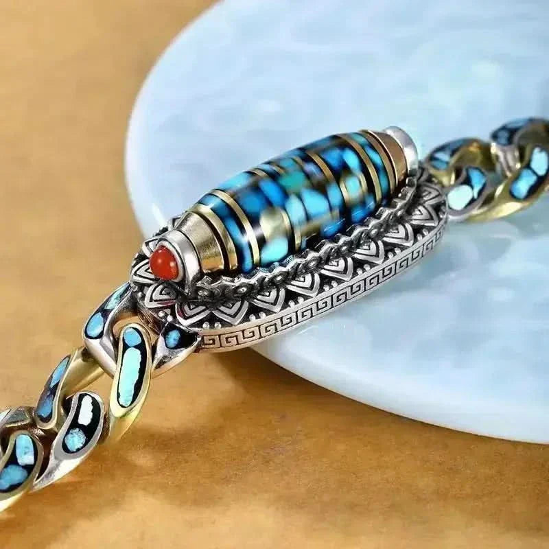 '+70% DE REDUCTION JUSQU'Ă CE SOIR 23H59mnđ„BRACELET DZI Ă NEUF YEUX ET MANTRA TURQUOISE - Belle Vue
