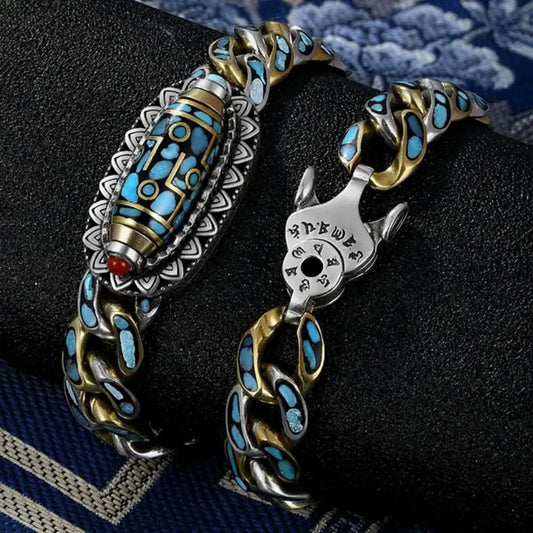 '+70% DE REDUCTION JUSQU'À CE SOIR 23H59mn🔥BRACELET DZI À NEUF YEUX ET MANTRA TURQUOISE - Belle Vue