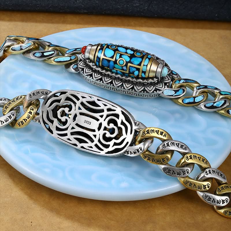 '+70% DE REDUCTION JUSQU'Ă CE SOIR 23H59mnđ„BRACELET DZI Ă NEUF YEUX ET MANTRA TURQUOISE - Belle Vue