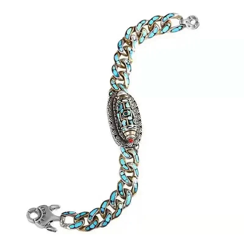 '+70% DE REDUCTION JUSQU'Ă CE SOIR 23H59mnđ„BRACELET DZI Ă NEUF YEUX ET MANTRA TURQUOISE - Belle Vue