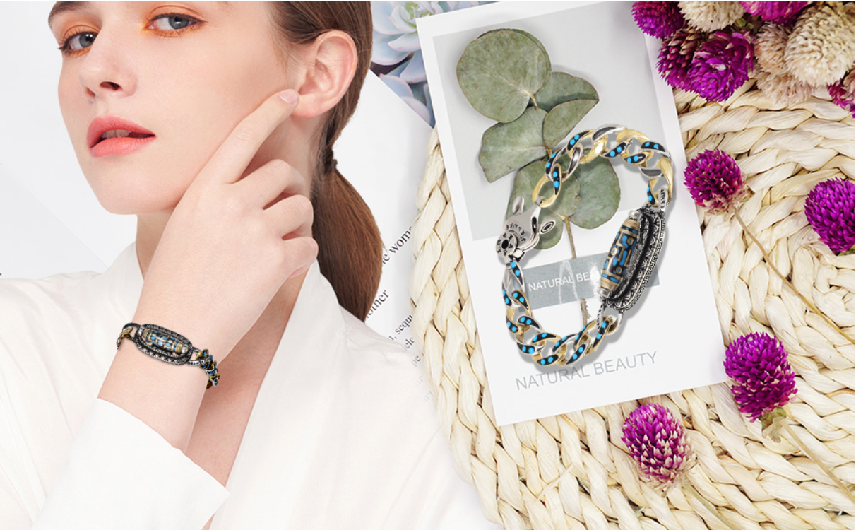 🔥BRACELET DZI À NEUF YEUX ET MANTRA TURQUOISE🔥