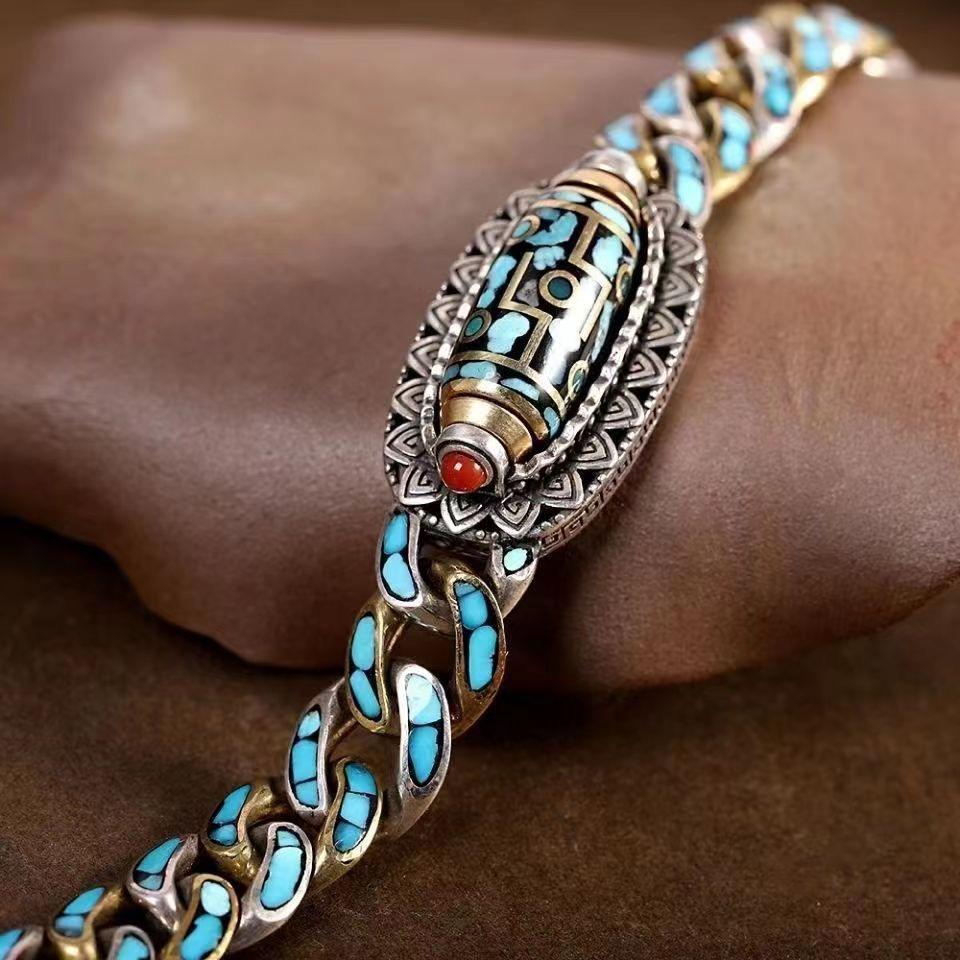 🔥BRACELET DZI À NEUF YEUX ET MANTRA TURQUOISE🔥